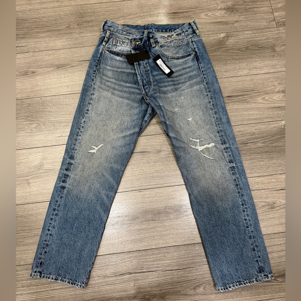 R13 Women's Straight Leg Distressed Jeans in Light Blue Wash - Picture 5 of 14